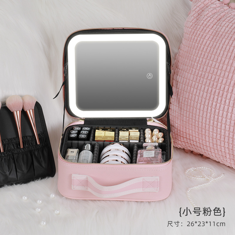 Professional Train Case Cosmetics Organizer Makeup Bag with LED Mirror