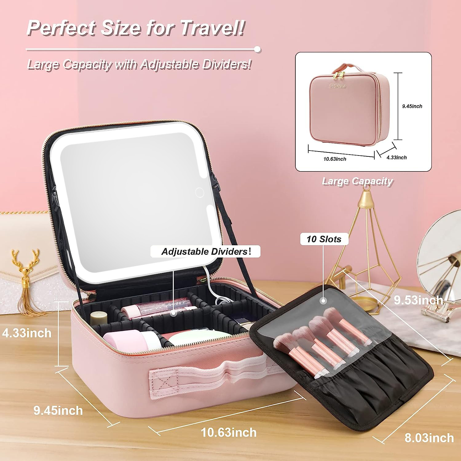 Portable Travel Makeup Storage Bag With LED Mirror For Lady 