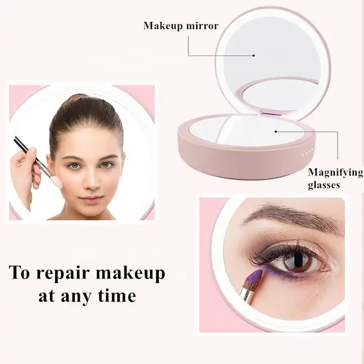 Portable Rechargeable Beauty Led Makeup Mirror With Emergency Power Bank