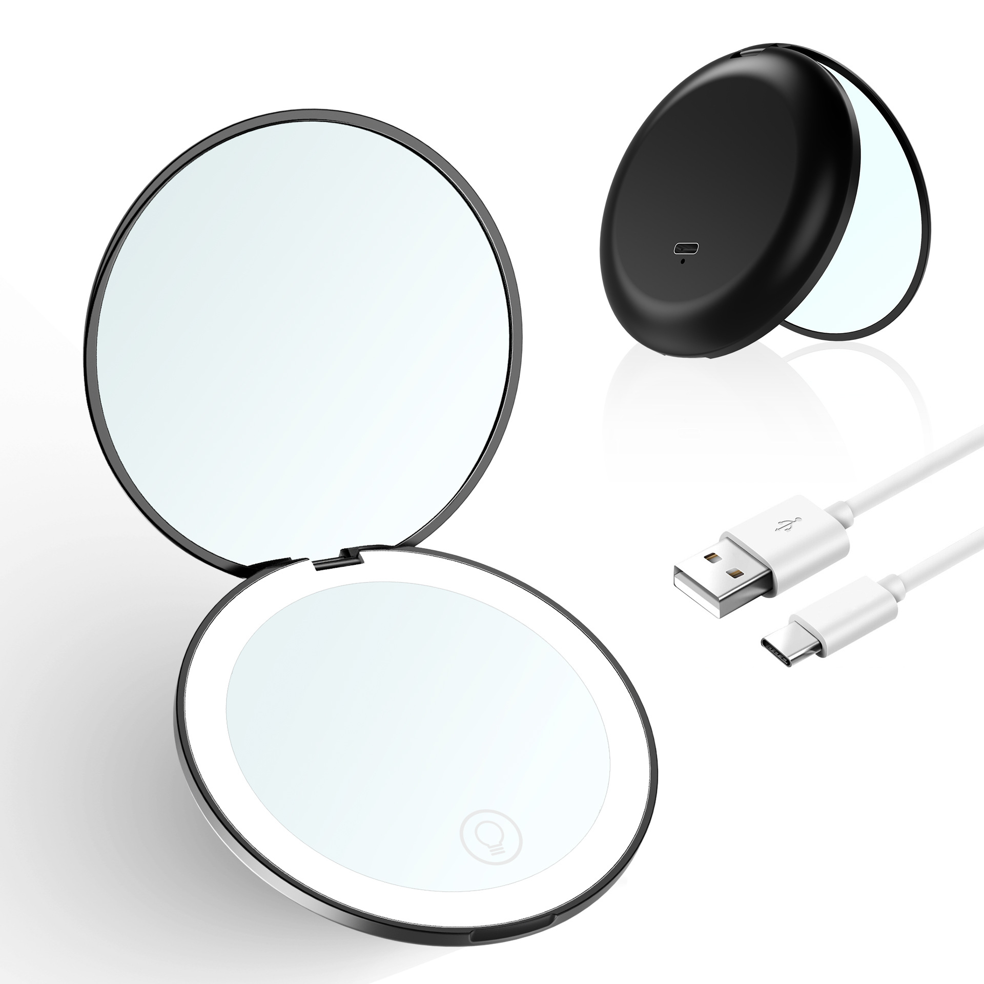 Handheld LED Travel Folding Rechargeable Cosmetic Mirror with Lights