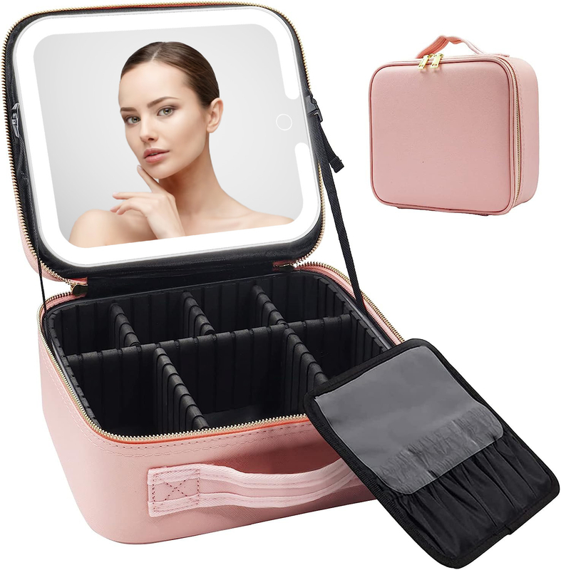 Portable Travel Makeup Storage Bag With LED Mirror For Lady 