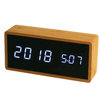 Bamboo Material LED Display Alarm Clock With Wireless Charger 