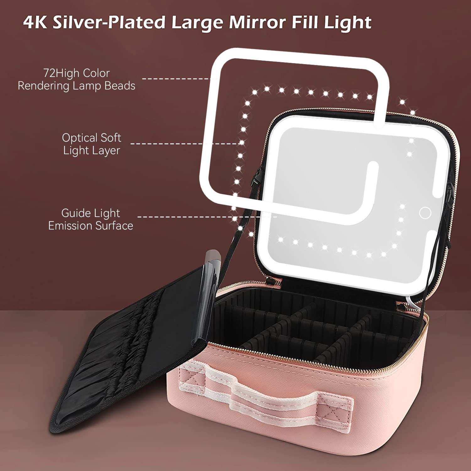 Portable Travel Makeup Storage Bag With LED Mirror For Lady 