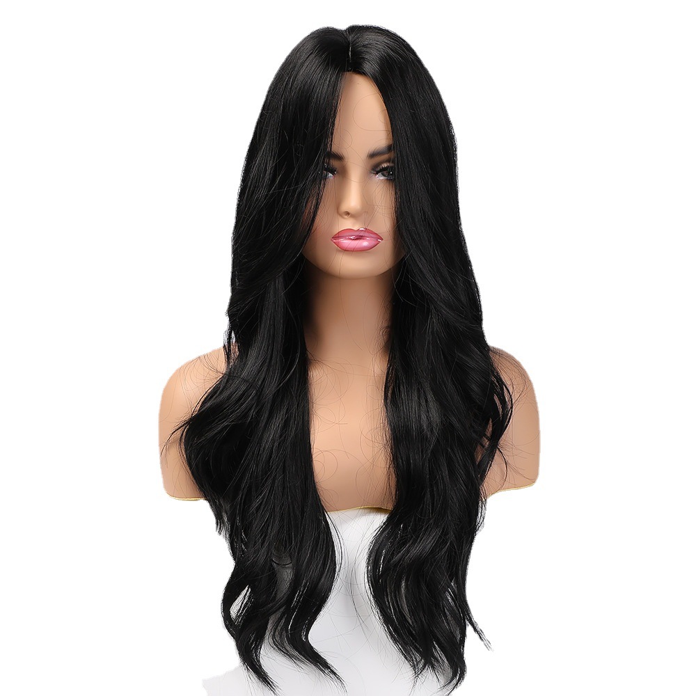 Wholesale Fashion Women Black High Temperature Long Curly Wig 