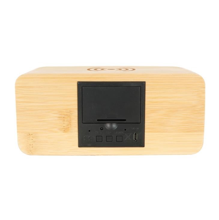 LED Digital Temperature Wooden Alarm Clock with Wireless Charger