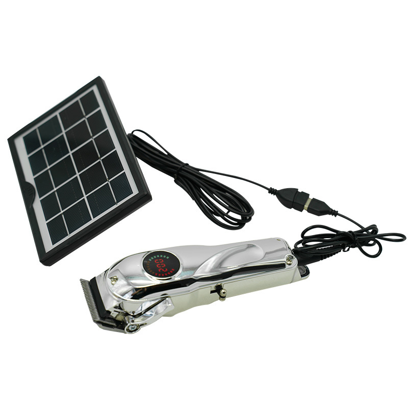 Cordless Stainless Stee Solar Rechargeable Hair Trimmer Clipper With Power display