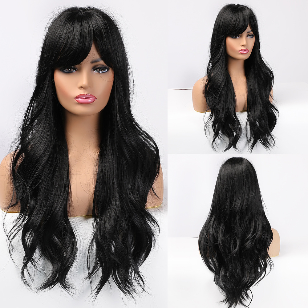 Wholesale Fashion Women Black High Temperature Long Curly Wig 