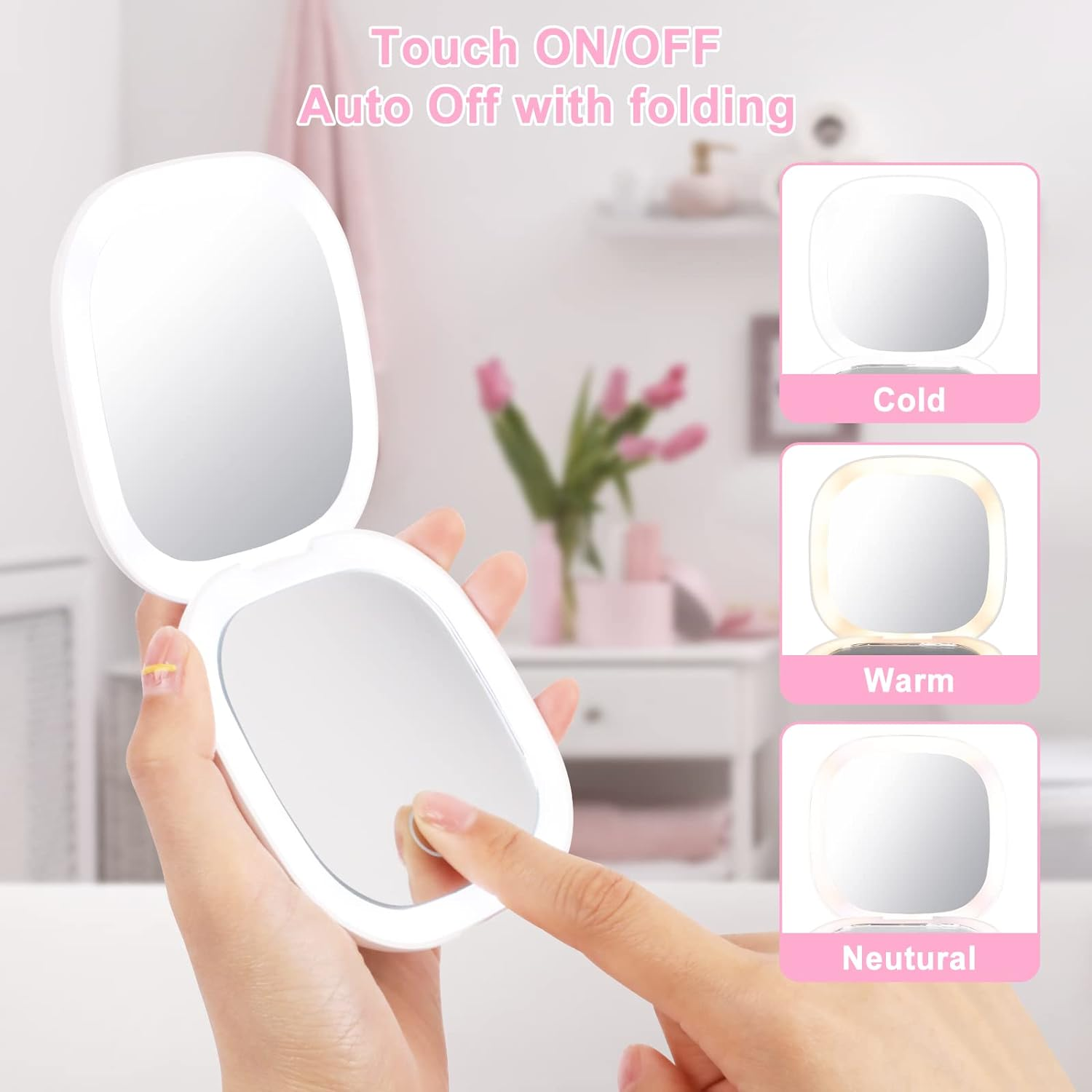 Double Sided Portable Foldable Travel Led Pocket Makeup Mini Mirror