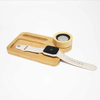 Natural Bamboo Organizer Office Wireless Charger With Speaker Phone Holder