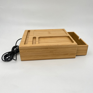 10W Wooden Bamboo Wireless Charger With Desk Organizer for BedRoom 