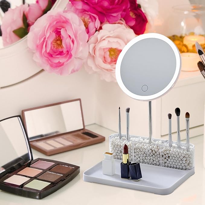 Smart Rechargeable LED Tabletop Makeup Mirror with Touch Control 