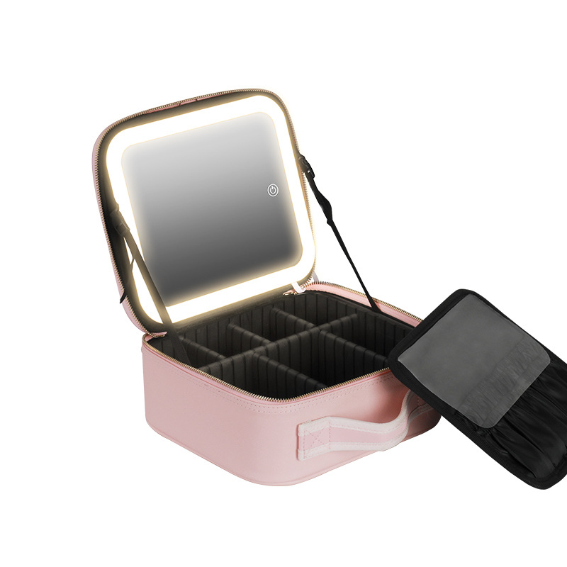 Portable Waterproof Travel Cosmetic Case Makeup Bag with LED Mirror