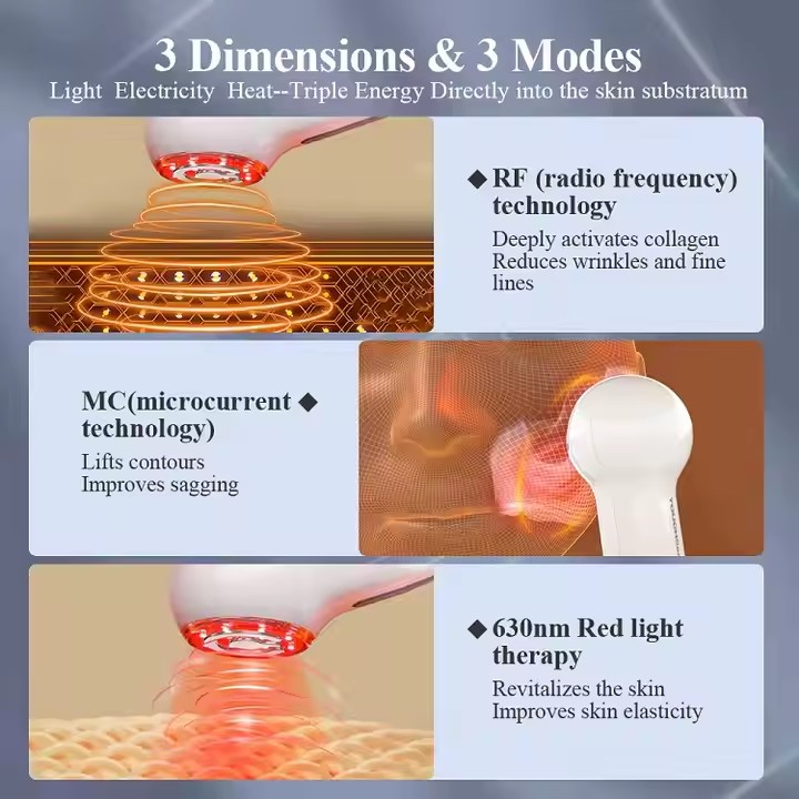 RF Microcurrent LED Red Light Therapy Facial Beauty Device 