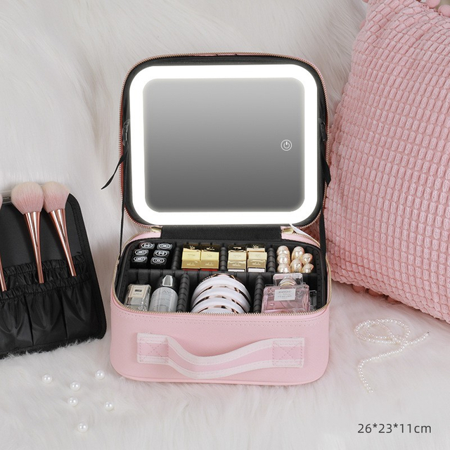 Portable Waterproof Travel Cosmetic Case Makeup Bag with LED Mirror