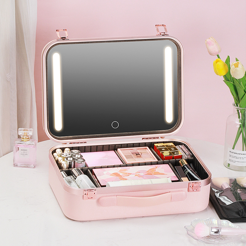 Portable Professional Make-up Kit Cosmetic Organizer with Mirror and Lights