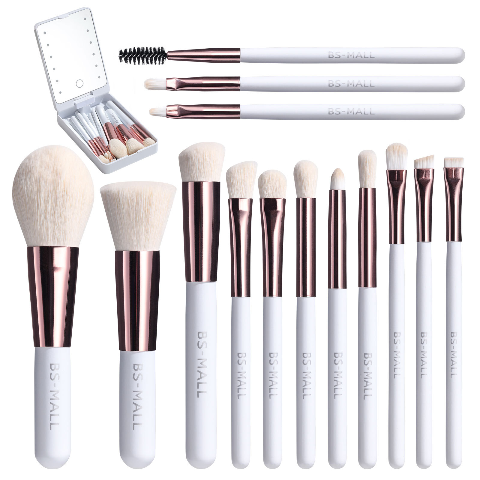 Portable Short 14pcs Makeup Brushes Set with Rechargeable Mirror 