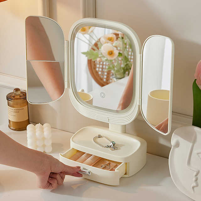 Cosmetic Storage Box For Women Makeup With Adjustable Ambient Light And Mirror