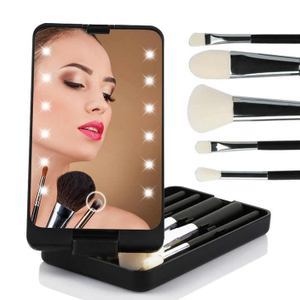 Travel Makeup Foundation Powder Eye Shadows Brush Set With Led Light Mirror