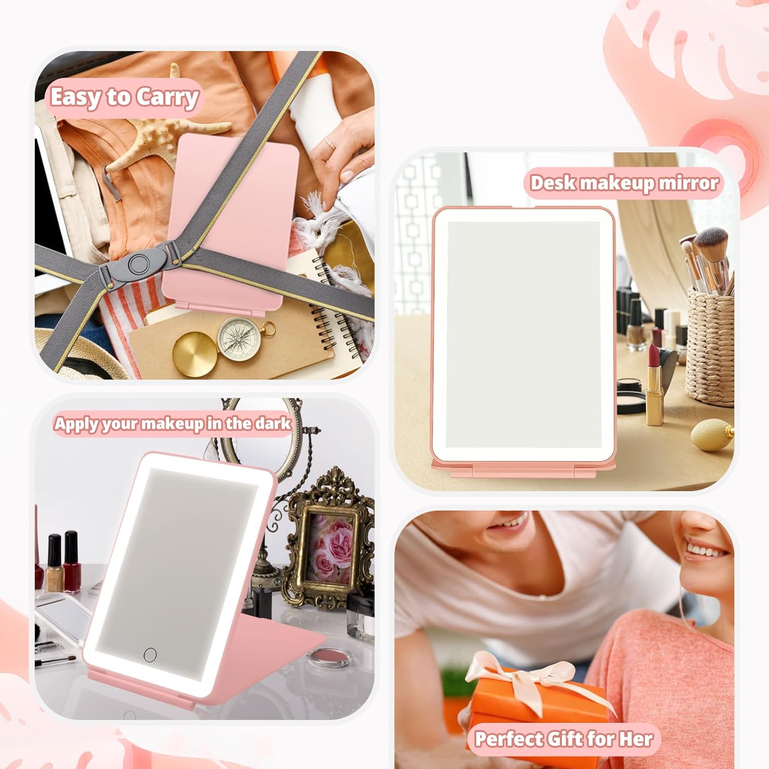 7.9 Inch Portable Desktop Travel Rechargeable Foldable Led Makeup Mirror