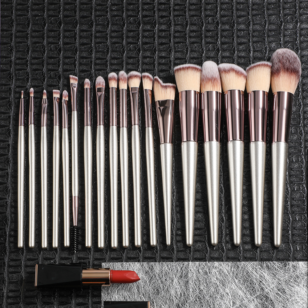 18pcs Champagne Makeup Brush Set with Black Storage Bucket Suitable for Facial