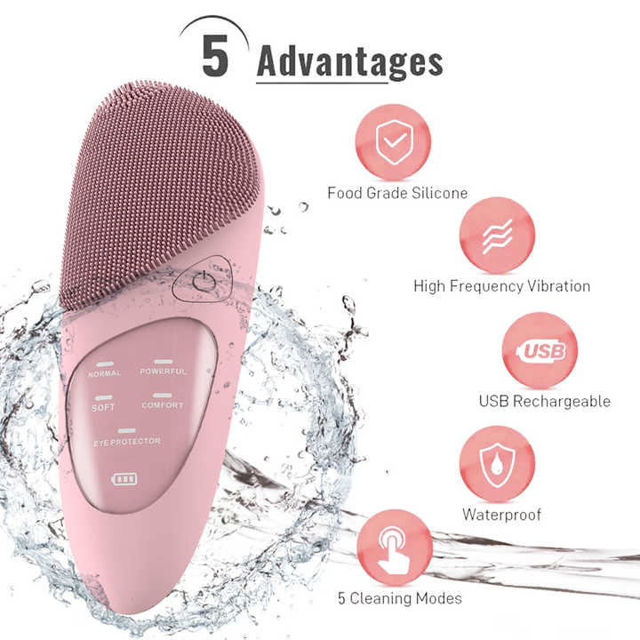 Rechargeable Waterproof Sonic Silicone Best Electric Facial Cleansing Brush 