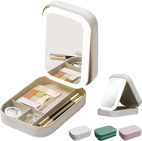 Travel Integrated Makeup Storage Box With Light-Filling Mirror