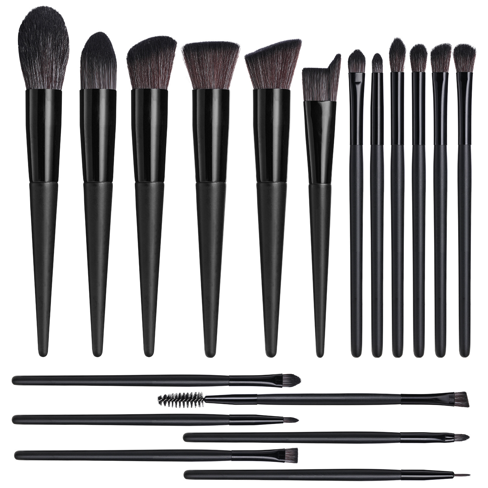 18pcs Champagne Makeup Brush Set with Black Storage Bucket Suitable for Facial