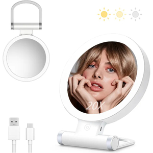 1X 10X Double Sided Magnification Makeup Mirror with Light