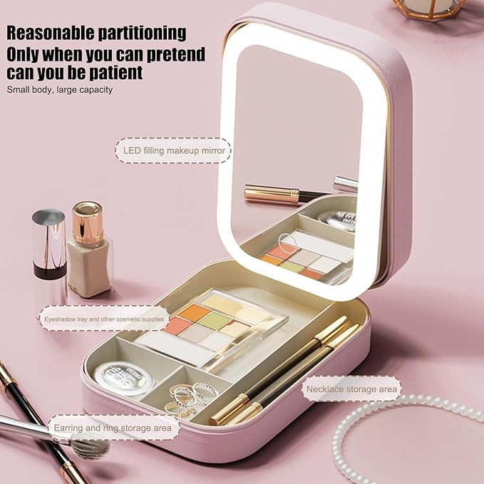 Travel Integrated Makeup Storage Box With Light-Filling Mirror