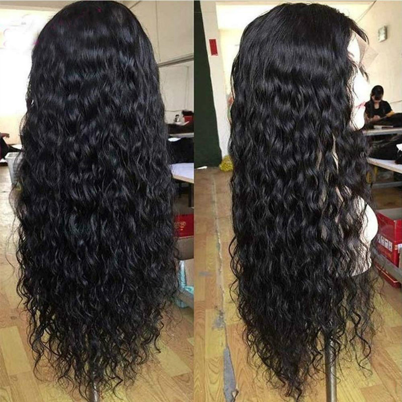 Black Long Curly African Wig Synthetic Fiber Full Headband